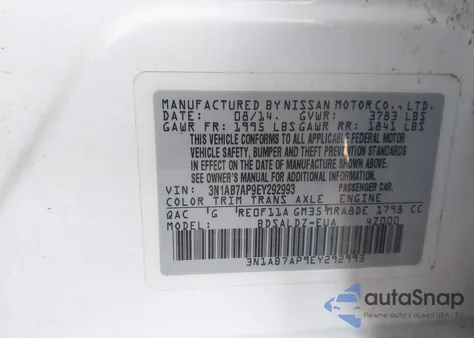 2014 Nissan Sentra Sv из США, поврежденный, VIN 3N1AB7AP9EY292993